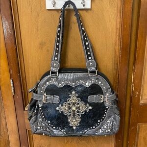 Studded Black and Gray Handbag